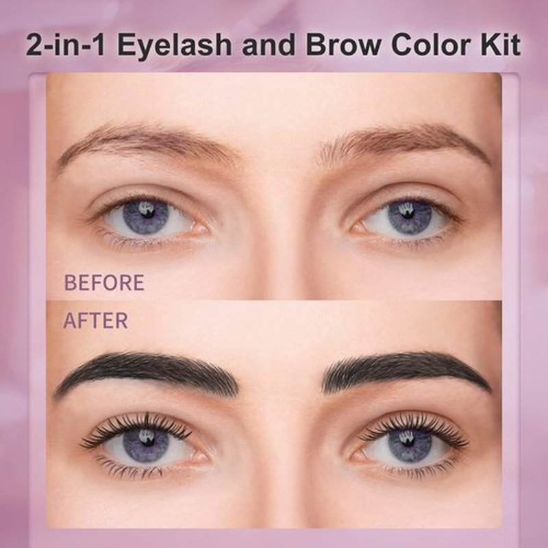 Eyelash & Eyebrow Color Kit, Black Lash & Brow Color Kit, Eyebrow Coloring Set with Natural Bushy Results, Easy Use & Salon at Home, 7ml, Black