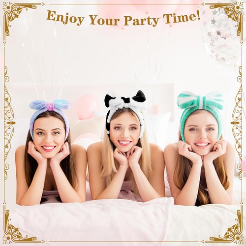 HOFASON 24 Pcs Spa Headband Bulk for Easter Basket Stuffers, Teens Women Girls Flannel Bow Bulk Makeup Hairband for Washing Face Skincare, Stocking Stuffers, Slumber Bachelorette Party Favors