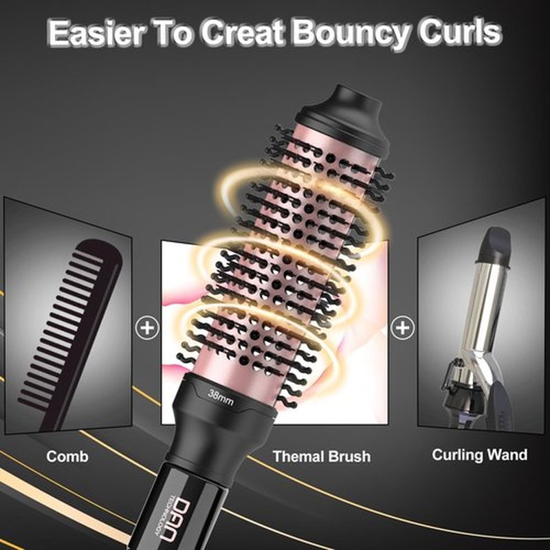 DAN Technology Thermal Brush,Non-Blowing Heated Round brush, Ceramic Curling Brush for Blowout Look,Dual Voltage travel curling brush, Dual PTC Fast Style thermal round brushs, 1.5 Inch(Black)