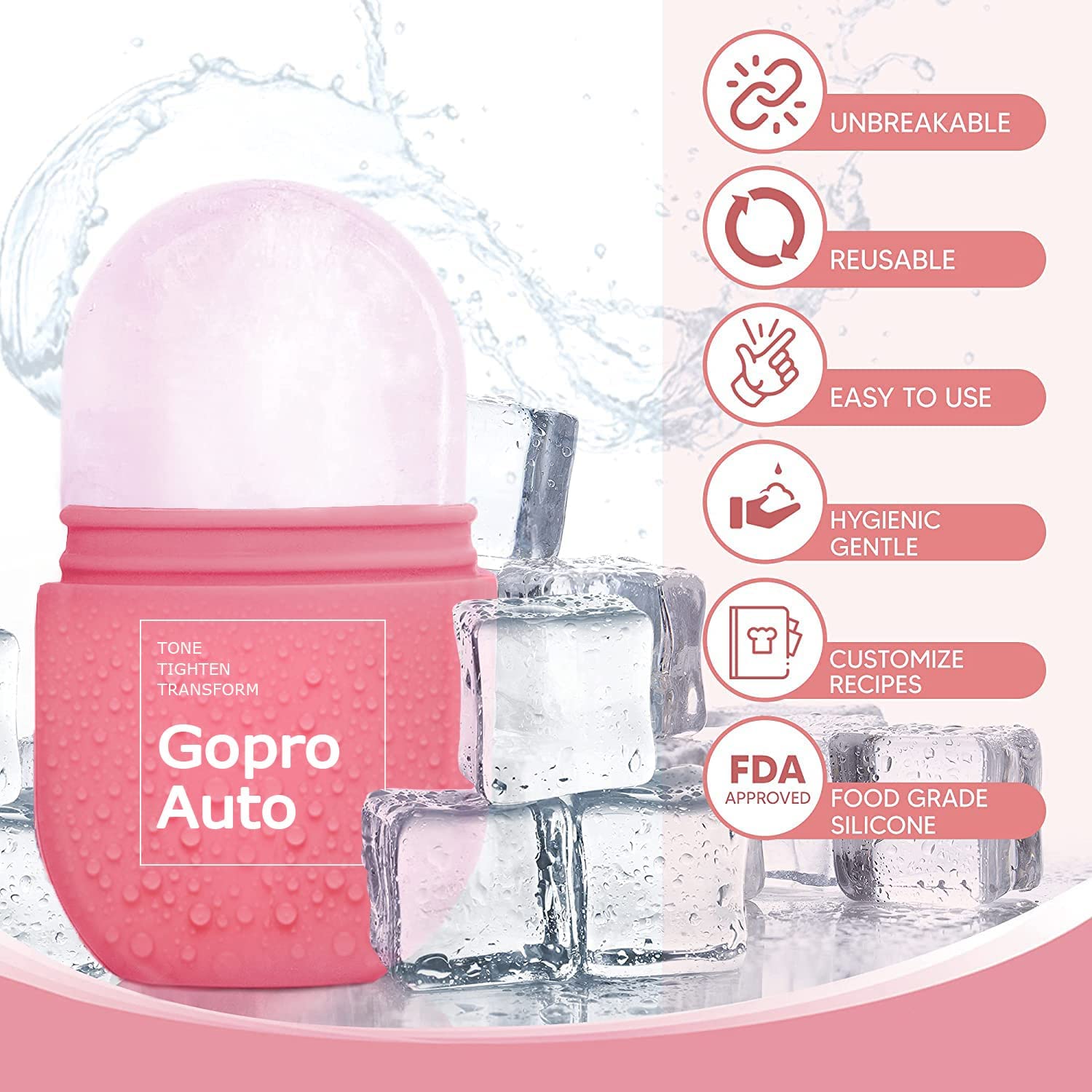 Cube Ice Roller for Face, Ice Facial Roller for Eyes Neck Naturally Tone and Tighten Skin, De-puff Eye Bags, Add a Healthy Glow Cryotherapy Enhance Skin Elasticity (Light Pink）