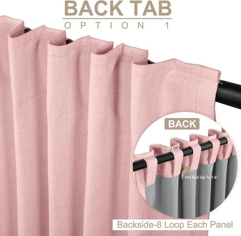 Skiennix 100% Blackout Linen Curtains - Thermal Insulated Drapes for Bedroom | 84" Long, Baby Pink, 2 Panels Set
