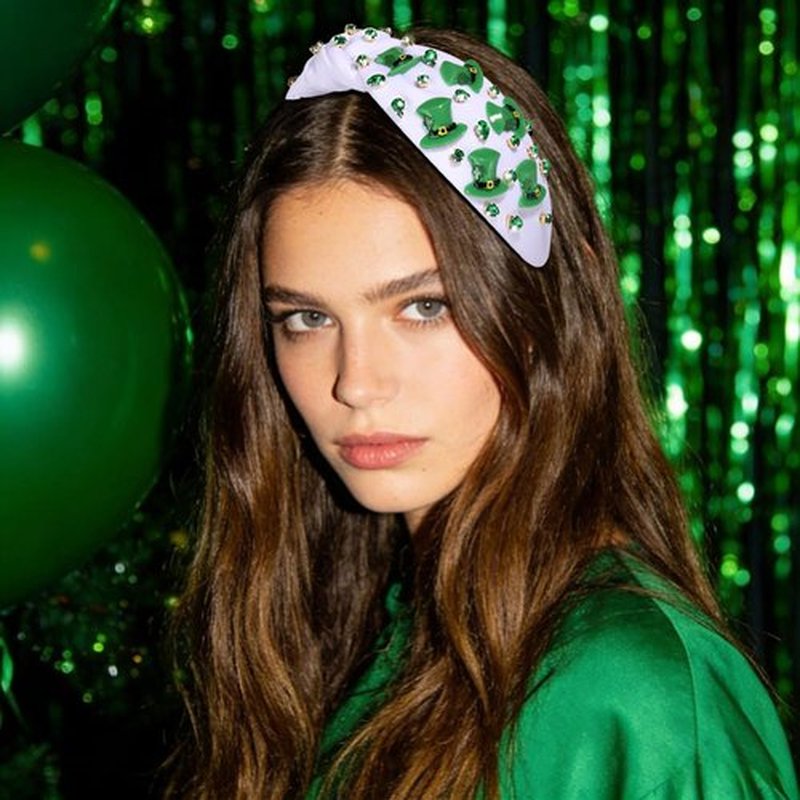 boderier St.Patrick's Day Headband for Women Green Irish Top Hat Crystal Embellished Knotted Headband Green Day Party Costume Headwear Accessories Gifts (Top Hat)