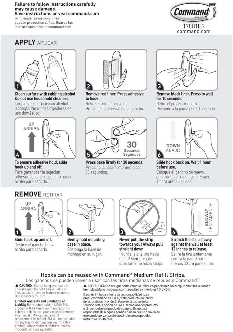Command Medium Designer Hooks - Damage-Free Wall Hooks with Adhesive Strips | 9 Hooks & 12 Strips, Holds Up to 3 lb