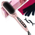 LANDOT Ionic Hair Straightener Brush for Smooth & Shiny Hair, Dual Voltage Ceramic Straightening Brush with 12 Adjustable Heat Settings 250°F-450°F, Elegant Gift for Women, Rose Gold