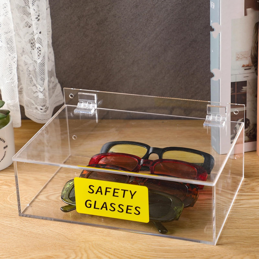 Weysat 2 Pcs Acrylic Safety Glasses Holder Safety Glasses Dispenser with Lid Stand or Wall Organizer for Disposable Goggle Storage (Clear)