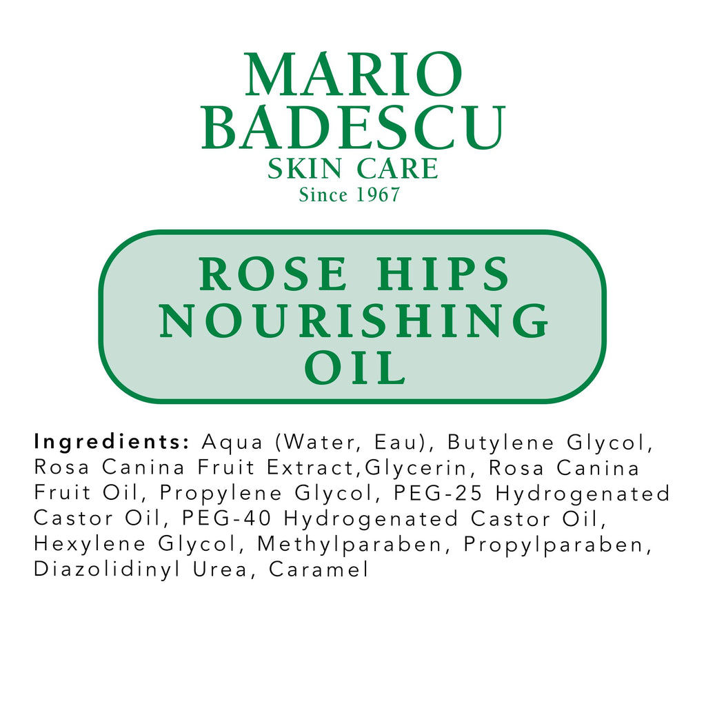 Mario Badescu Rose Hips Nourishing Oil for Combination, Dry and Sensitive Skin Facial Oil that Moisturizes & Smoothes Formulated with Rosehip Extract & Castor Oil 1 FL OZ (Pack of 1)