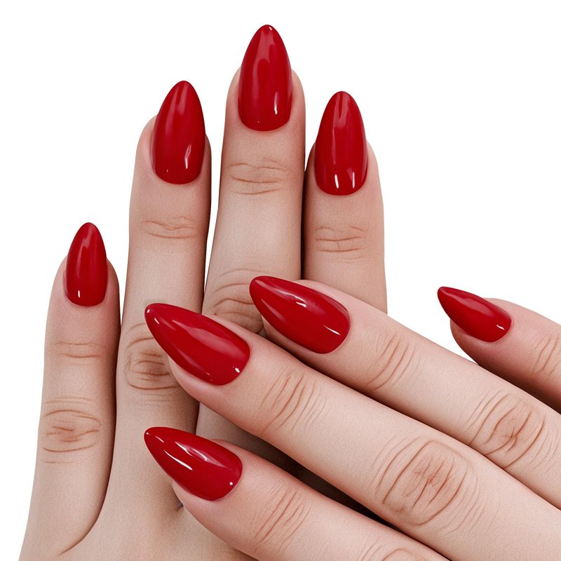 Yersunsy Short Almond Press On Nails, Durable Reusable Glossy Artificial Nails Kit with Adhesive Tabs, 24 Pcs 12 Sizes for Fashion Women, Perfect for for Daily Outfits, Party or Date, Red
