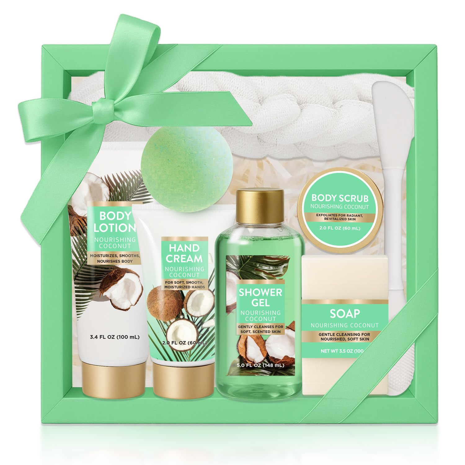 Spa Gift for Women, 8 Piece Luxury Coconut Bath Set with Bubble Bath & Bath Bombs Body Scrub Lotion Hand Cream, Bath Sets for Women Gift, Anniversary Present Birthday Gifts