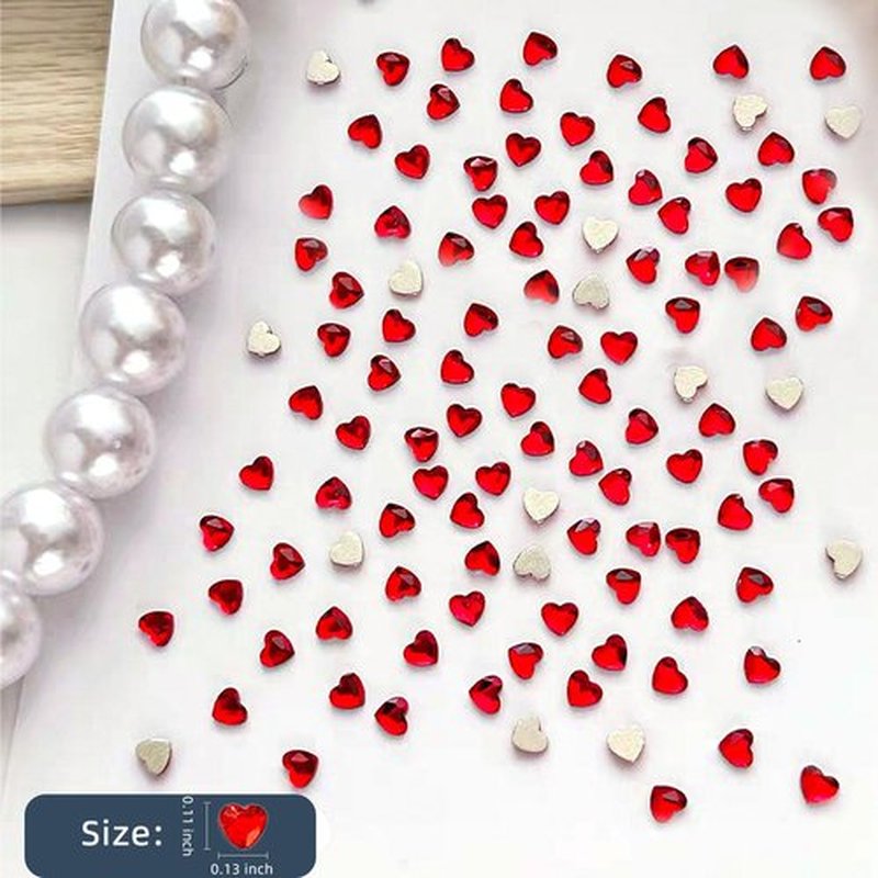 CHANGAR 500Pcs Heart Nail Rhinestones 3mm Love Nail Charms Valentine Heart Flatback Rhinestones for Women Nail Design Crafting DIY Nail Jewelry (Red)