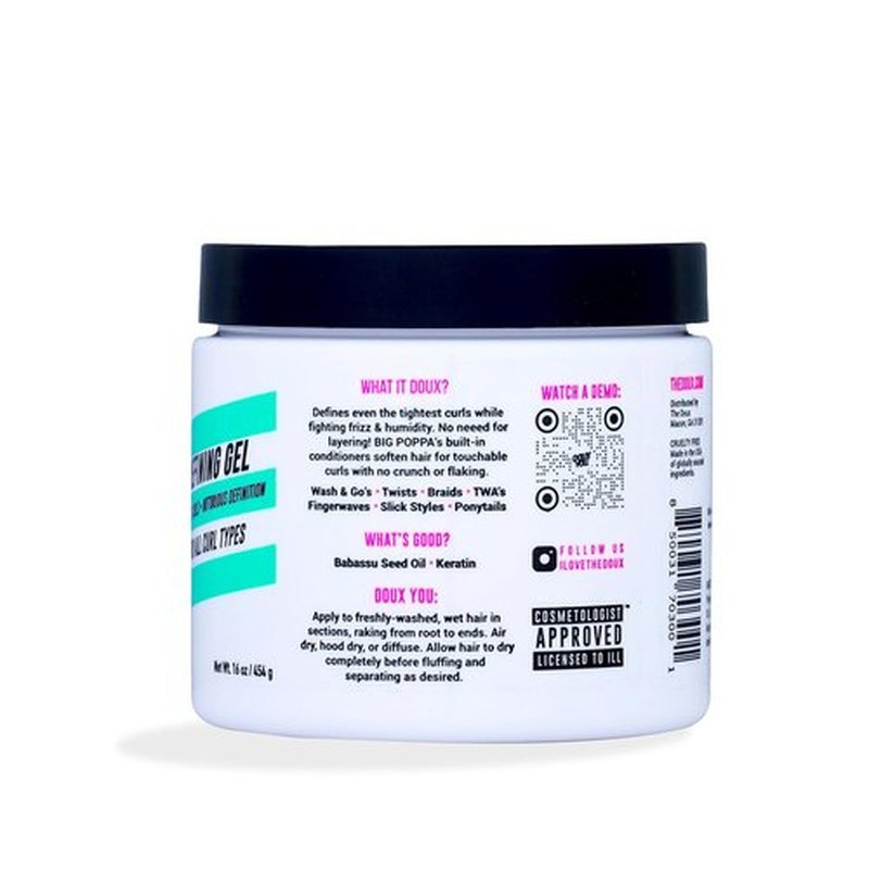 Doux BIG POPPA Curl Defining Gel - Frizz Control & Shine with Babassu Oil for Soft Hold | 8 oz