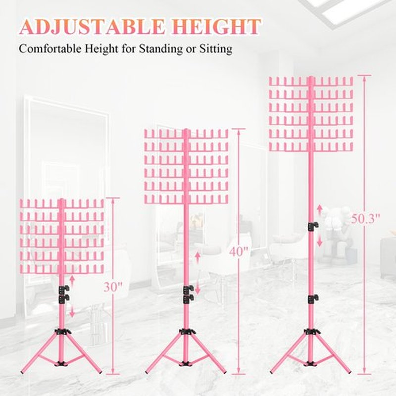 JANMPASK Braiding Hair Rack Height Adjustable 144 Pegs Braiding Rack Hair Extension Holder with Hair Braid Tools, Easy to Assemble (pink)