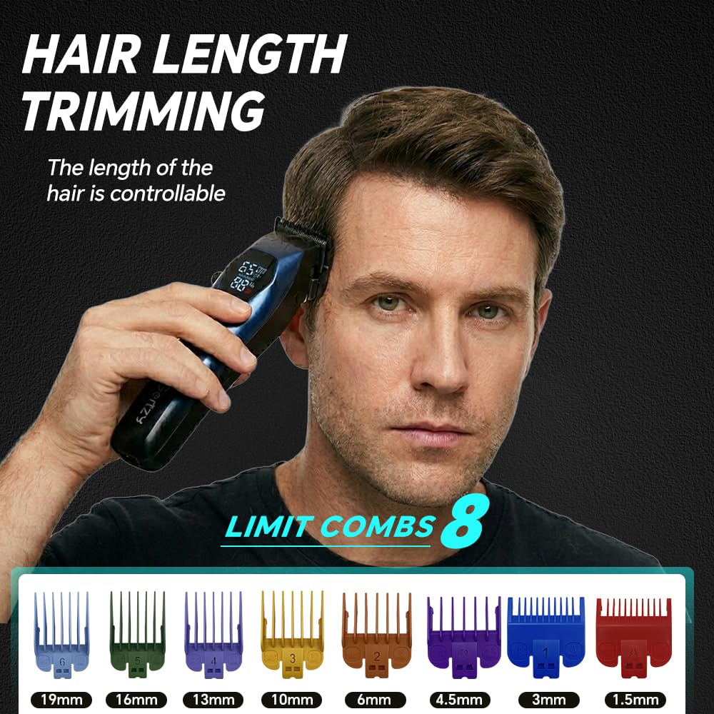 Professional Hair Clippers for Men, Rechargeable Mens Hair Clipper, High Speed, Cordless Barber Clippers for Hair Cutting. Hair Trimmer Kit for Household, 8 Guide Combs, USB-C Charging