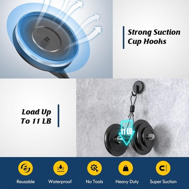 MOTAIPEAK Suction Cup Hooks - Versatile Shower Hooks for Glass, Tile, and Metal - Black (2 Pack)