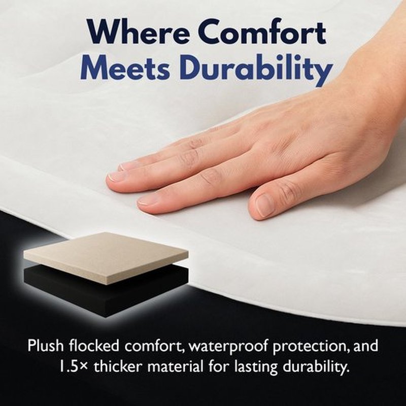 King Koil Queen Air Mattress - Luxury Pillow Top Plush Design with Built-in Pump | Waterproof & Adjustable, 20" Size