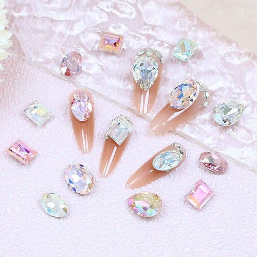 JINJIAO Big Rhinestone, Mix Shape Pointback 3D Charms Colorful Art Rhinestone 4 Style Diamonds for Nail Art DIY Crafts