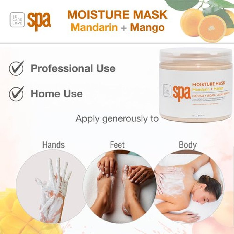 BCL SPA Organic Mandarin and Mango moisture mask for hands, foot mask, and body mask skin care spa treatment, home or professional use with argan oil, olive oil, aloe vera, cucumber, and kelp 16 fl oz