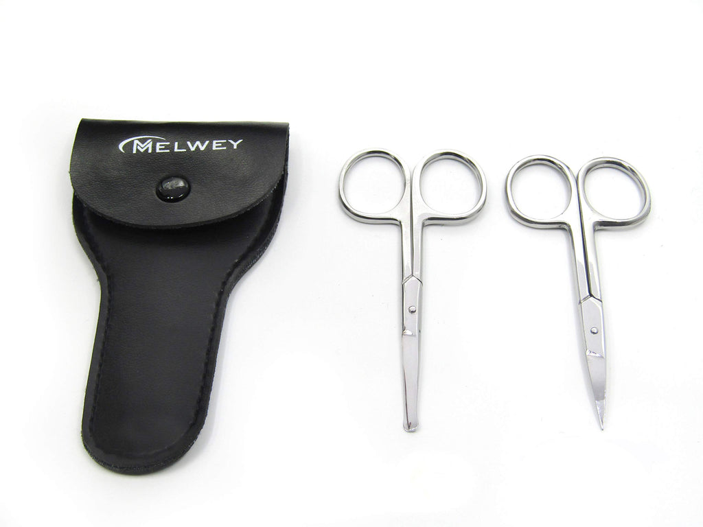 MELWEY Pack of 2 Rounded & Curved Blunt Tip Scissors, Eyebrow & Baby Nail