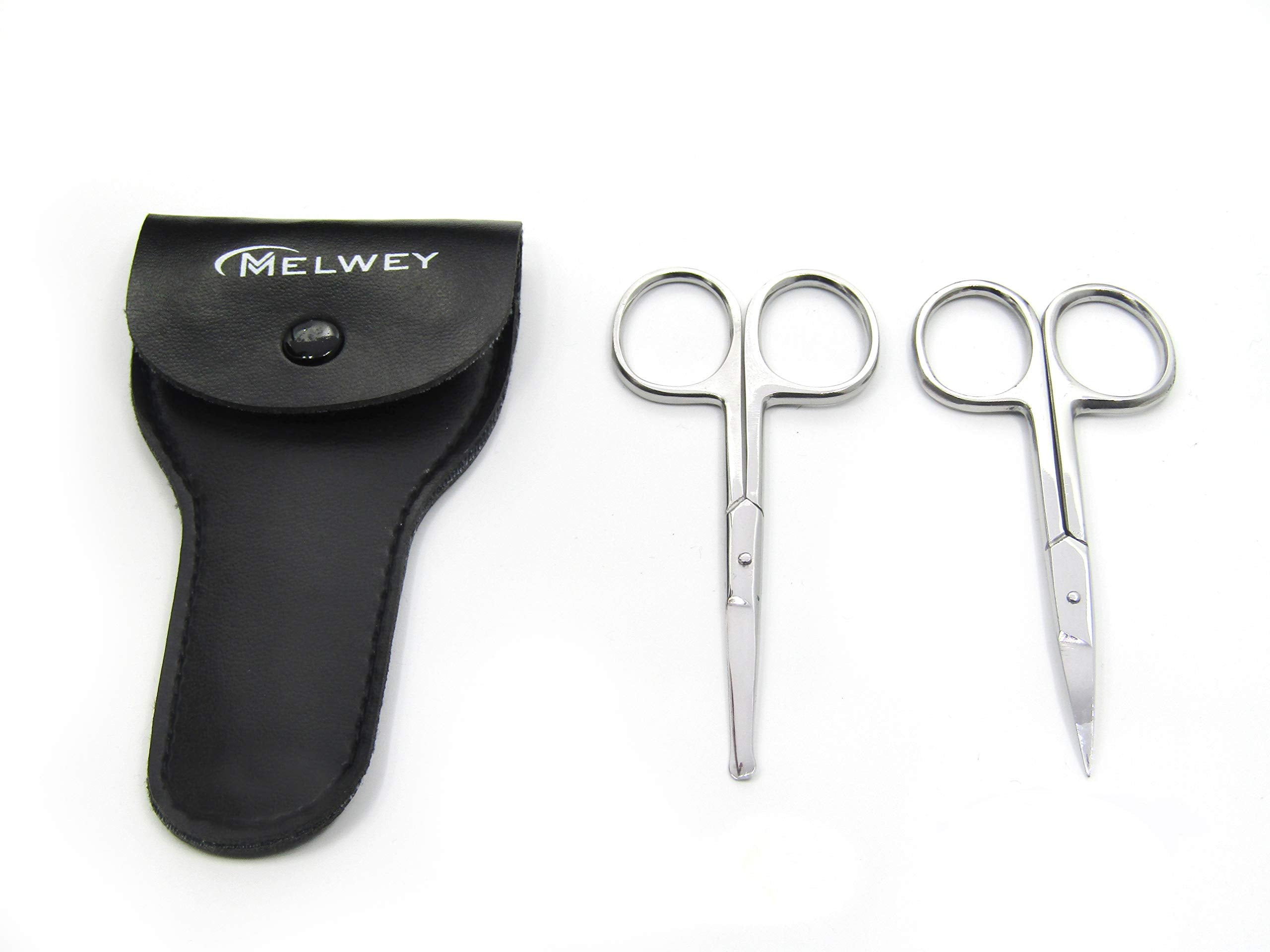 MELWEY Pack of 2 Rounded & Curved Blunt Tip Scissors, Eyebrow & Baby Nail