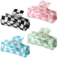 LuSeren 4 Pack 3 Inch colorful Hair Claw Clips for Women, Medium Rectangle Acetate Jaw Clips in Black, Pink,Green, Blue, Stylish Checkered Hair Accessories for Girls
