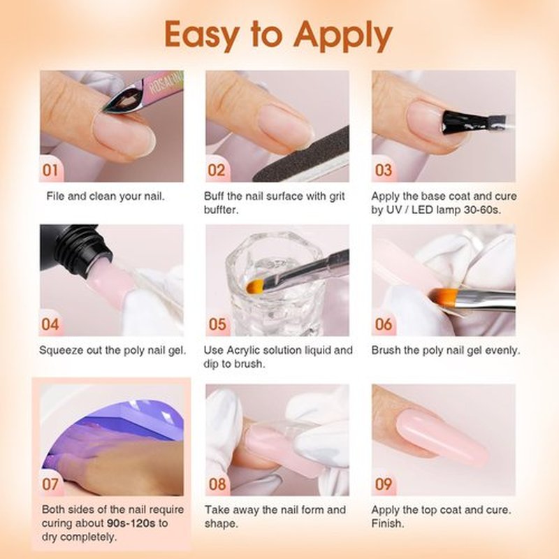 ROSALIND Poly Nail Gel Kit with Drill -14 Colors + 75 Nail Art Accessories Kit Nude Pink Series Poly Gel with Big Uv Light 48W and Electric Nail Drill Poly Nail Gel Starter Kit with Everything Gift