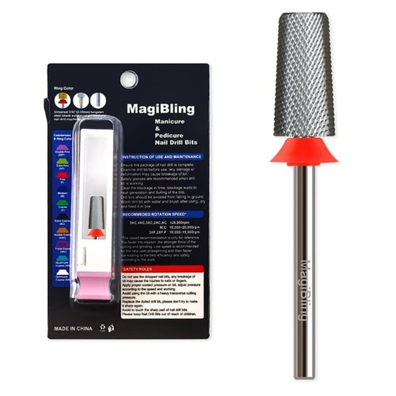 6.6mm Large Tapered Barrel Nail Drill Bit, Cross Cut 3/32" Professional Tungsten Carbide E-File Bit, Fast Hard & Soft Gel Acrylic Removal, Safety Top Two-way Rotation for Manicure Pedicure, Fine.