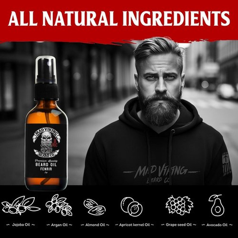 Mad Viking Fenrir Beard Oil - Naturally Hydrate & Soften Your Beard | Bold Neroli, Rum & Tobacco Scent - 2oz