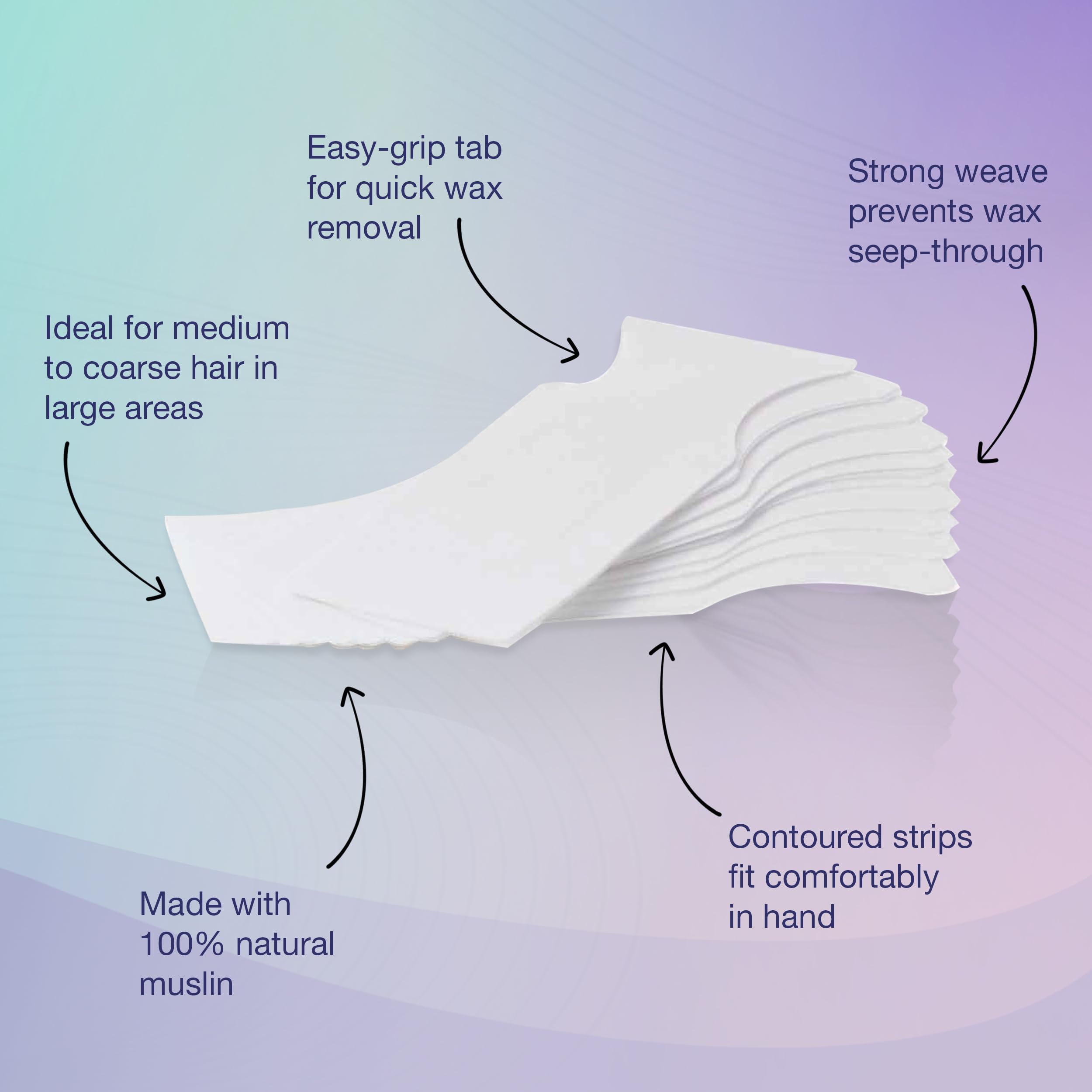Satin Smooth EZ Grip Muslin Wax Strips – Professional Hair Removal Waxing Strips for Body & Face, 100 Count