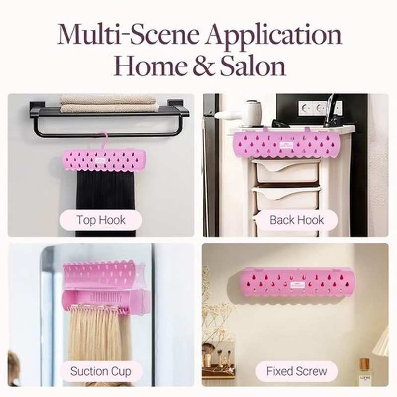 GOOGOO Hair Extension Holder Stand for Styling, 5 Installation Modes With Tool, Pink Hair Extension Holder Designed to Securely Hold Your Extensions for Washing, Styling, Packing and Storing