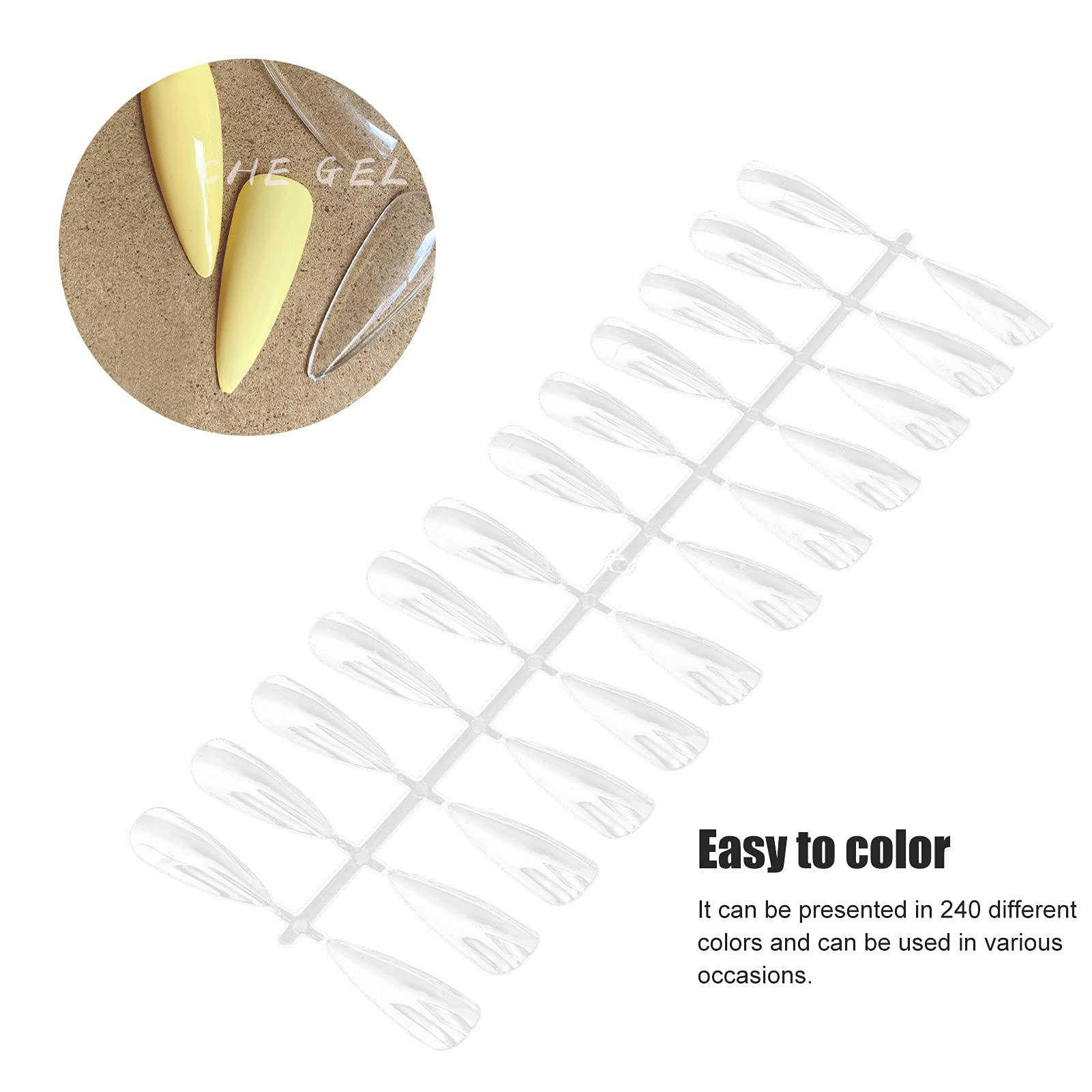 240pcs Transparent Nail Sticks for Nail Art Polish Display Tips, Durable & Portable Manicure Supplies,Transparent(Long tip 240 pieces)