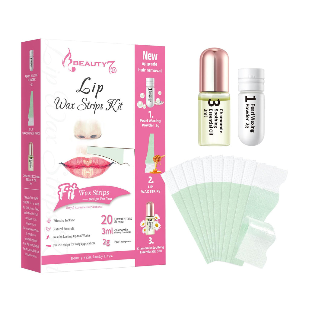 Beauty7 Lip Wax Strips for Women, Facial Wax Strips, Hair Removal for All Skin Types, 20 pcs Strips with Pearl Powder Essential Oil