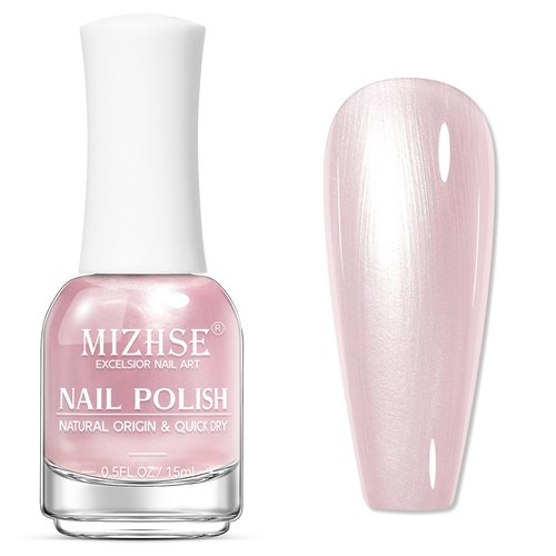 MIZHSE Pearlescent Pink Nail Polish, Quick Dry Pearl Nail Polish, Air Fast Drying 15ml Nail Lacquer Non Gel Oil-based Nail Art Manicure Home DIY