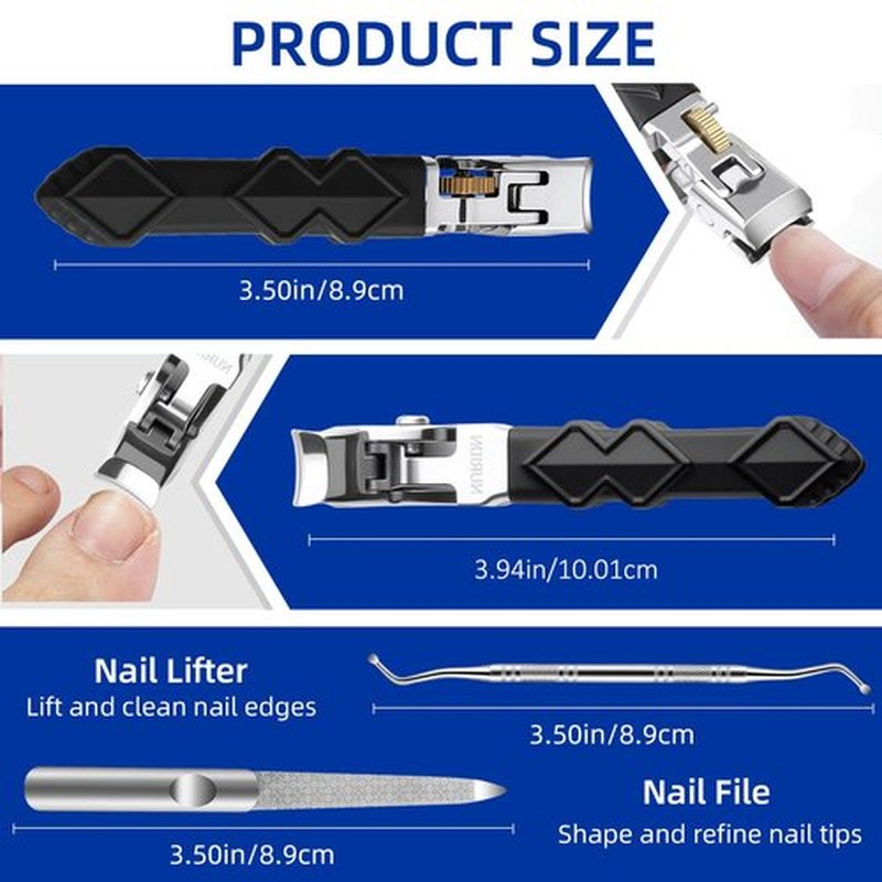 Thick Toenail Clippers for Seniors, Professional Edgy Nail Clippers for Men, Heavy Duty Large Finger Nail Clippers Adult, Angled Head Nail Clippers Cutters with Long Handle (4PCS Nail Clippers Set)