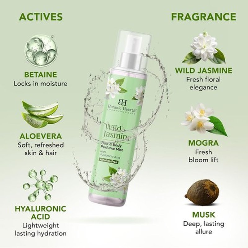 Botanic Hearth Jasmine Hair Perfume & Body Mist - Long-Lasting Alcohol-Free Scent, 3.4 Fl Oz