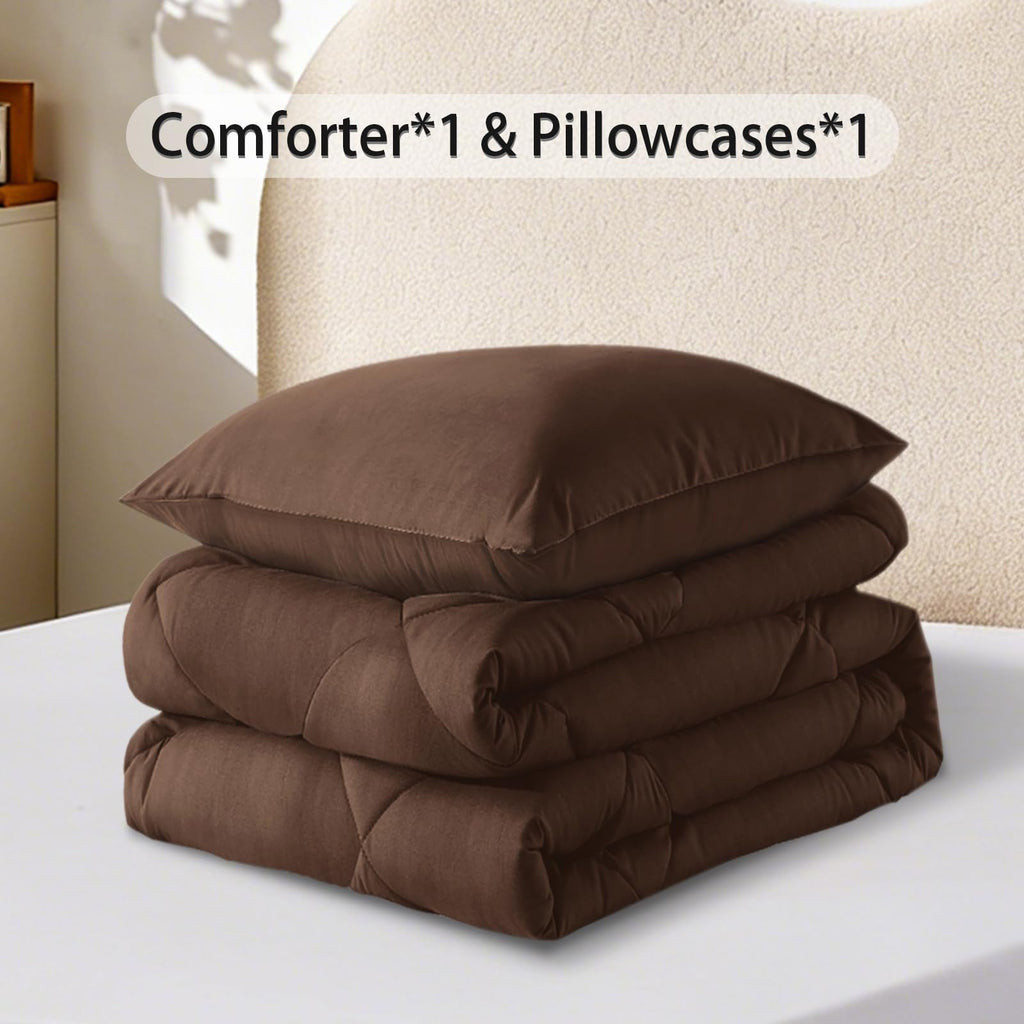 SUVAMJAM 3-Piece King Comforter Set,All-Season,Soft & Hypoallergenic &Breathable Bedding,Polyester Quilted,Down Alternative(Comforter*1 & Pillowcases*2),Chocolate