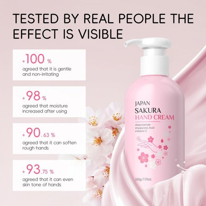 LAIKME Hand Cream for Dry Cracked Hands - Sakura Moisturizing Hands Lotion for Women Teengirls Holiday Gifts - Instant Hydration Long Lasting Hand Moisturizer for All Skin Non-Greasy, 7.05 Oz / 200g