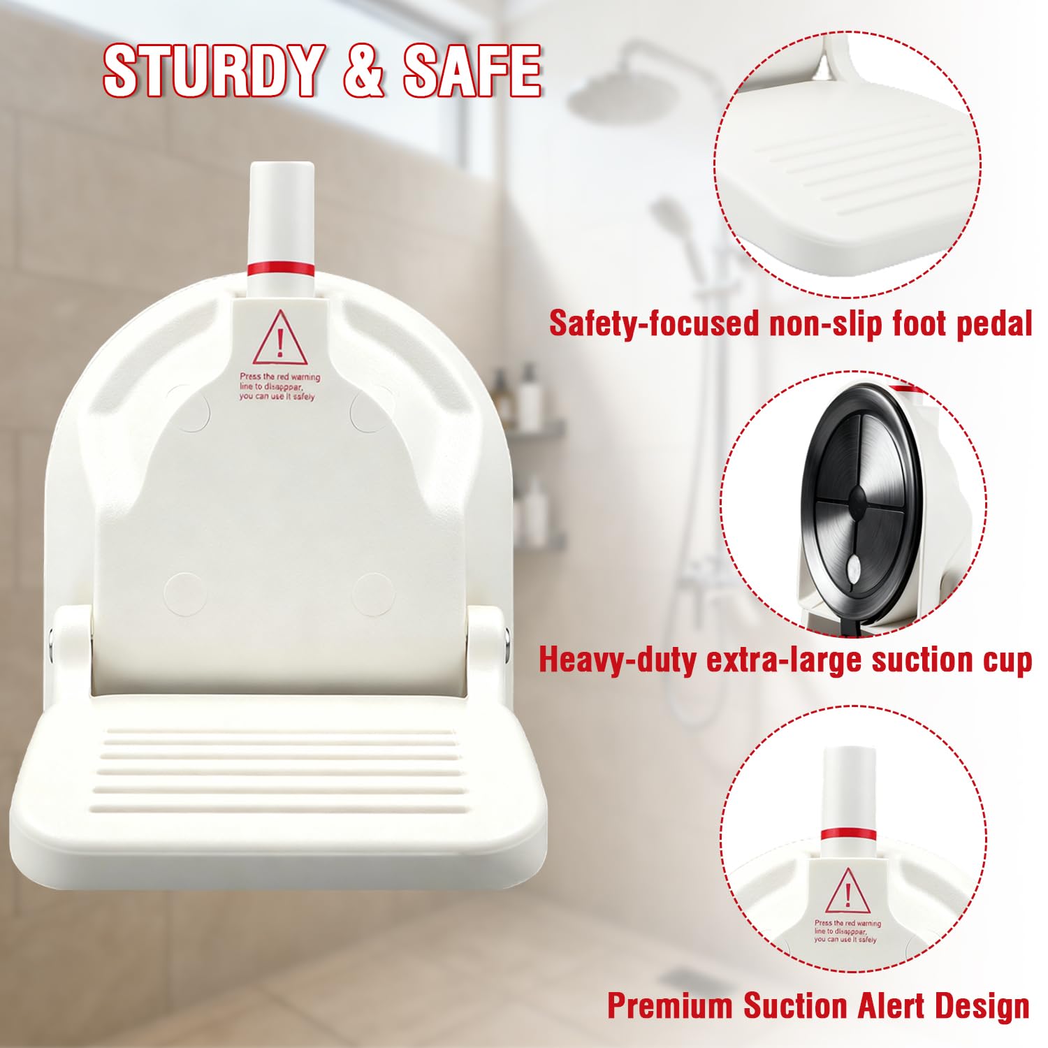 Loorieen Shower Foot Rest for Shaving Legs,Shower Shaving Foot Rest,Foot Rest for Shower with Powerful Suction Cup,Foldable Shaving Step for Inside Shower,Easy to Carry While Traveling