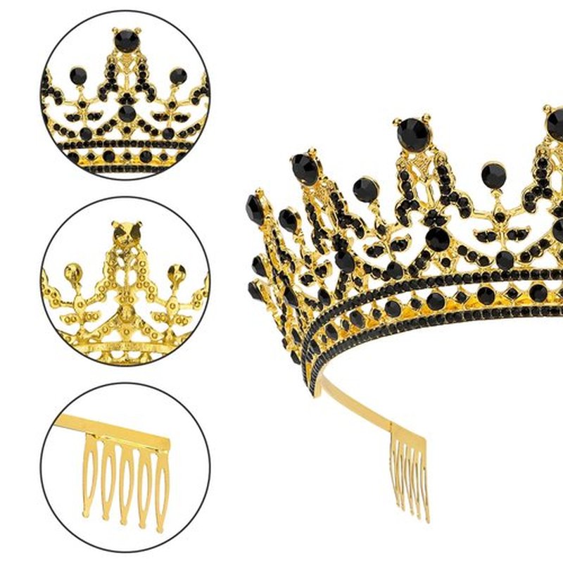 GAFATORY Black Gold Birthday Queen Crown and Sash for Women Birthday Crowns Decorations Tiara and Sash for Women Princess Tiara with Comb Princess Crown Girl Tiara Party for Girls