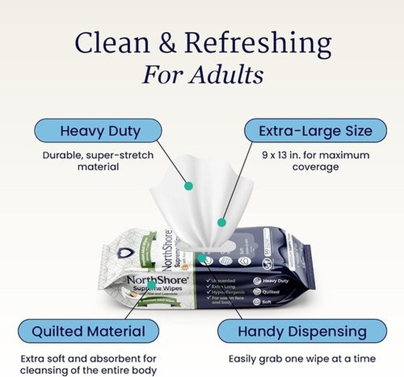 NorthShore Supreme Quilted Heavy-Duty Wipes - X-Large 9 x 13 in. | 50 Count, 3-Pack