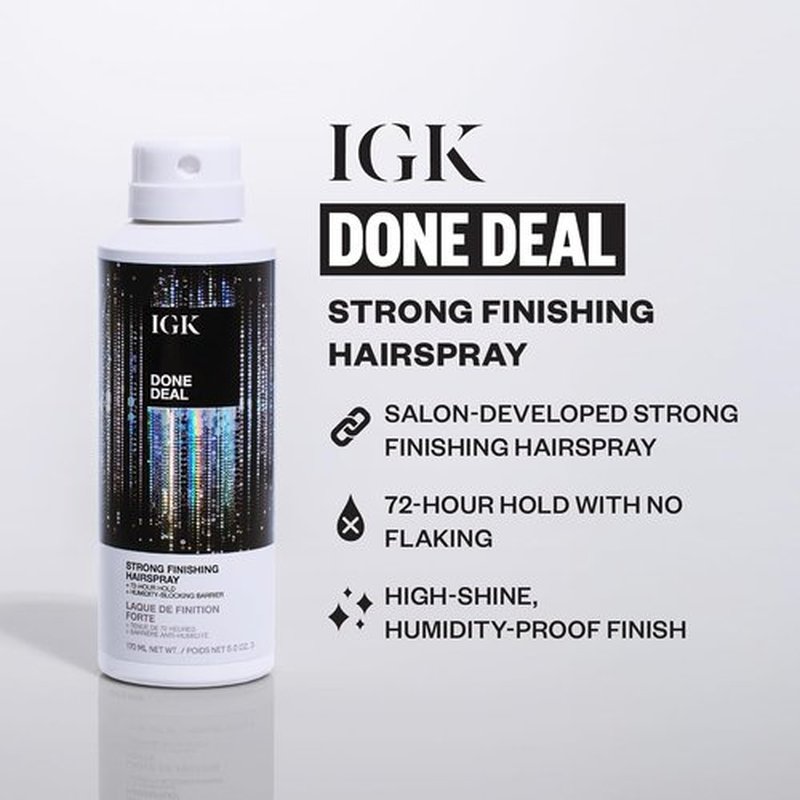 IGK Done Deal Hairspray - Strong Hold, Humidity-Resistant Finish for All Hair Types | 5 oz
