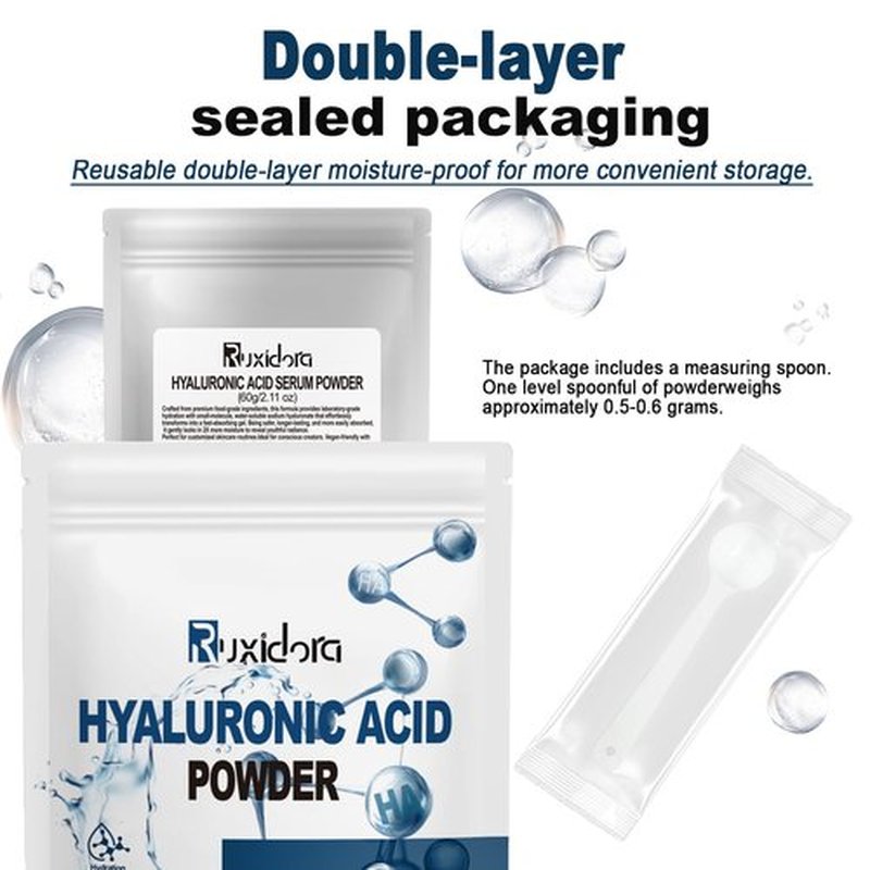 Pure Hyaluronic Acid Powder for Skin & Face (Sodium Hyaluronate) - Low Molecular Weight, Cosmetic Grade DIY Serum Ingredient for Deep Hydration, Acido Hialuronico en Polvo-Includes Scoop-60g(2.12oz)