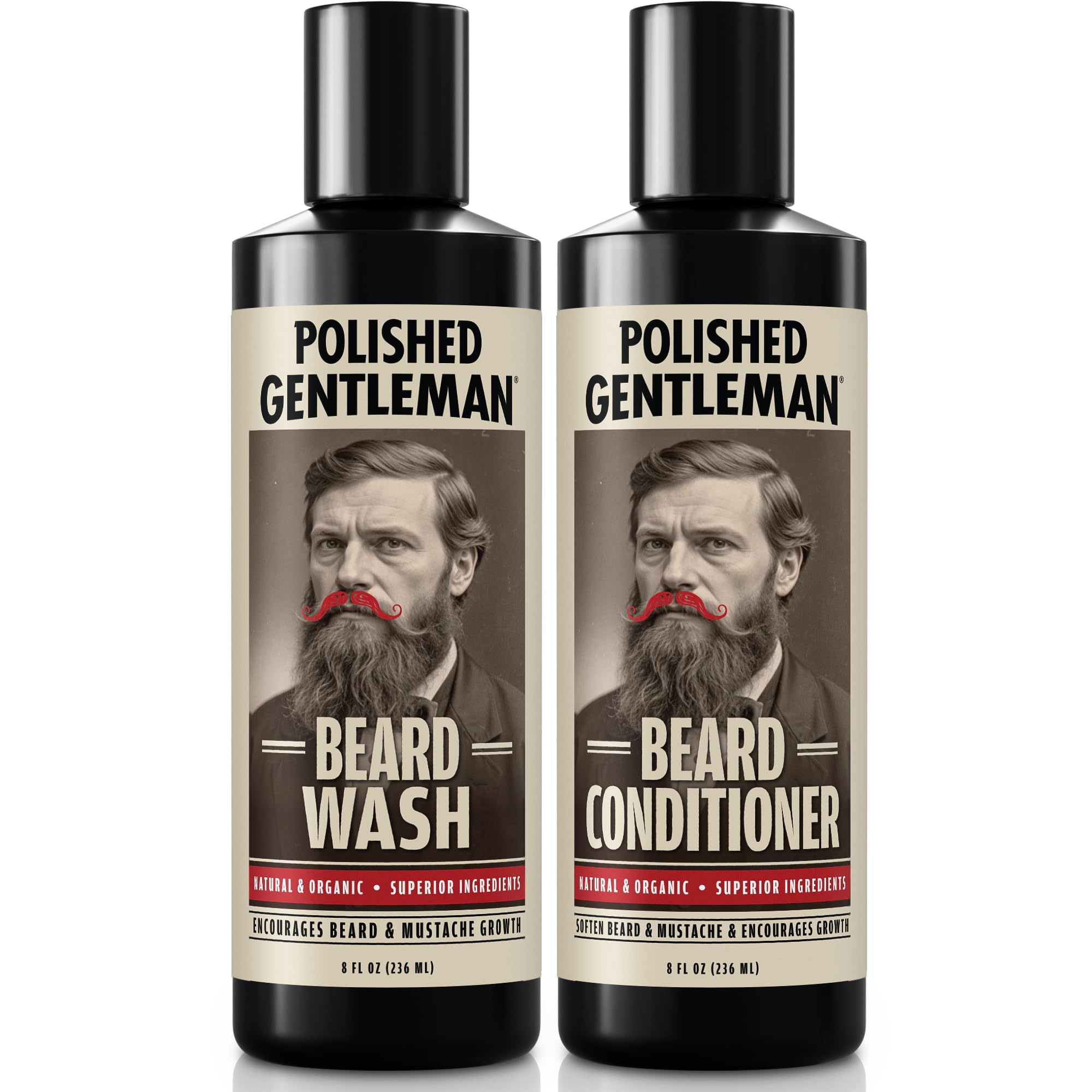Polished Gentleman Beard Wash & Beard Conditioner Set - Biotin, Tea Tree, Aloe Vera, Manuka Honey & Argan Oil – Softens, Smooths & Hydrates Facial Hair – Paraben & Sulfate Free Shampoo Made in USA 8oz