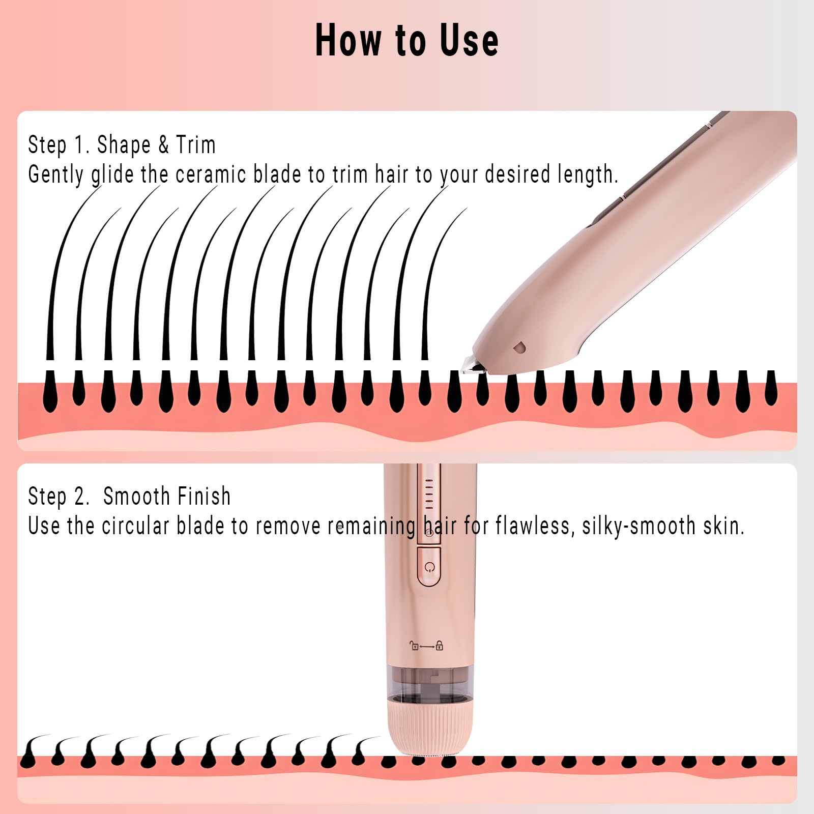 FIONOFY Bikini Trimmer and Shaver Kit for Women - 2-in-1 Electric Body Hair Trimmer Facial Hair Removal Cordless Bikini Shaver Razor Long-Rose