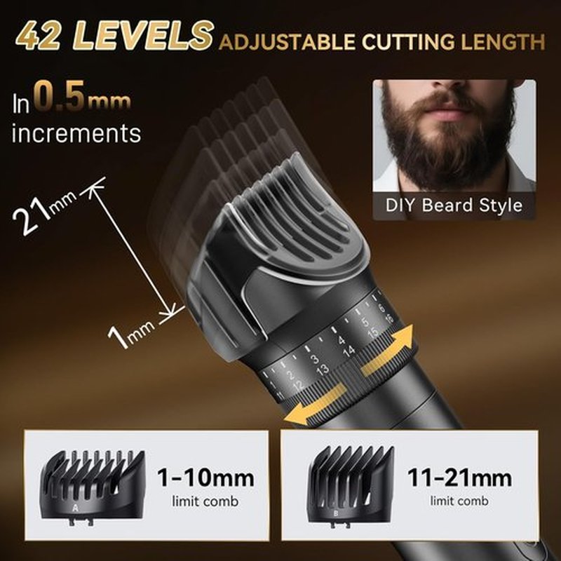 Beard Trimmer for Men | 42 Adjustable Length Settings - Professional Waterproof Hair Clippers with LED Display