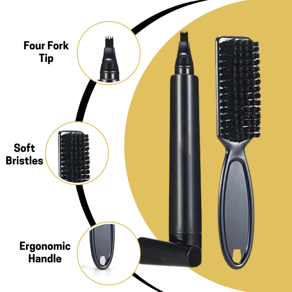 Beard Pencil Filler and Stencil Guide Template Shaper for Men Beard Lineup Tool Shape kit Waterproof Pen with Brush Barber Styling Pencil Grooming Kit (Black Pen & Black Liner Kit)