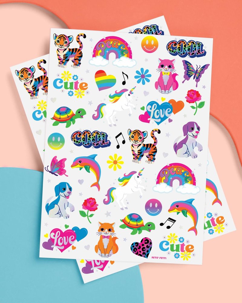 xo, Fetti Cute Neon Rainbow Animal Temporary Tattoos - 68 Iridescent Foil Pcs | Nostalgia Bright Birthday Accessory, Childhood Bachelorette Party Favor, Cute Kids Activity