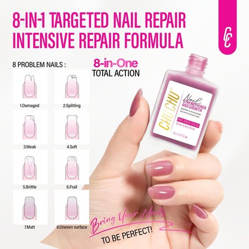 Nail Repair for Women: 8 in 1 Dusty Rose Nail Hardener Strengthener Extra Strong and Growth - Protein Nail Polish Hardener Ridge Filler Concealer for Weak and Damaged Nails 15ml