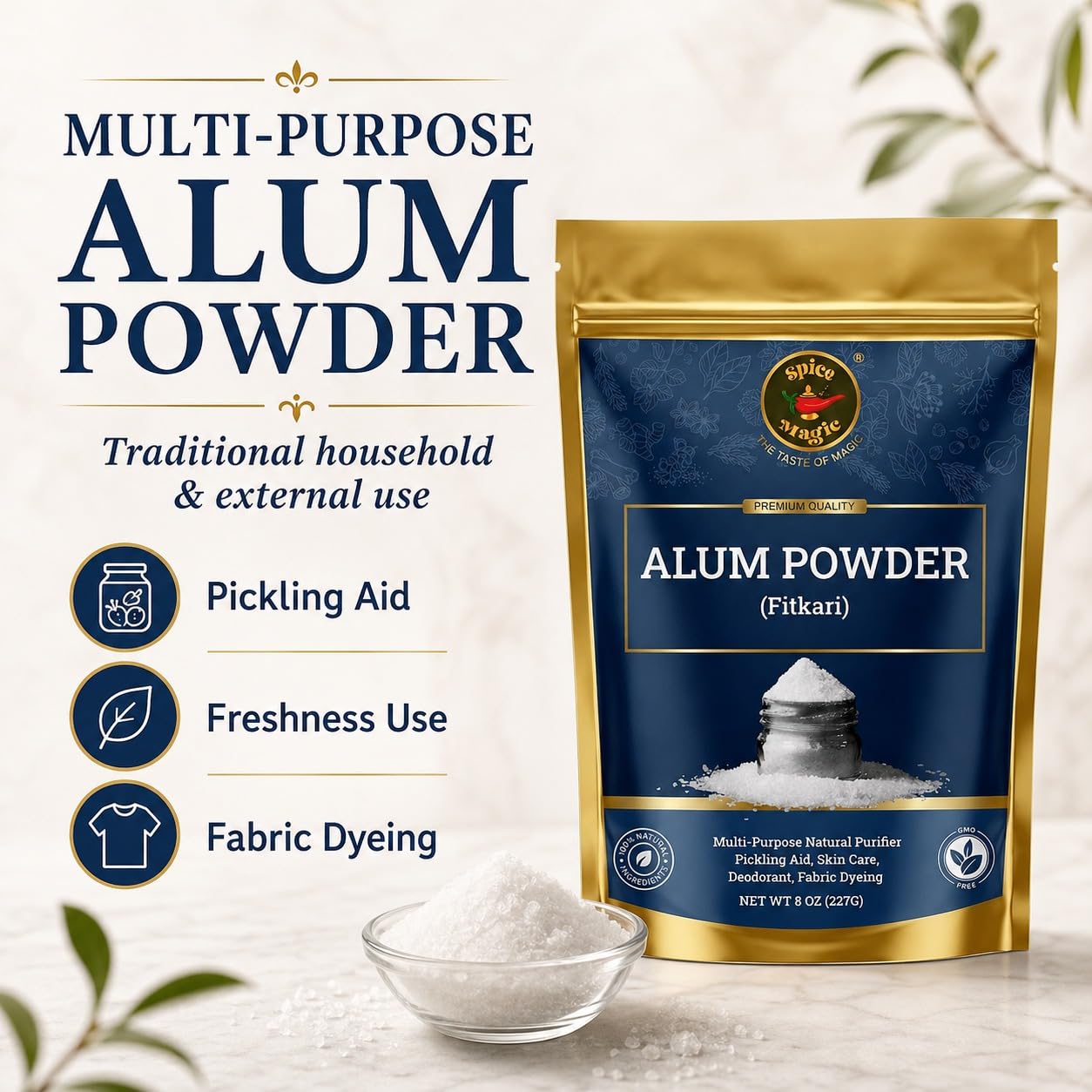 Spice Magic White Alum Powder, Food Grade for Pickling & Aftershave, 8 oz