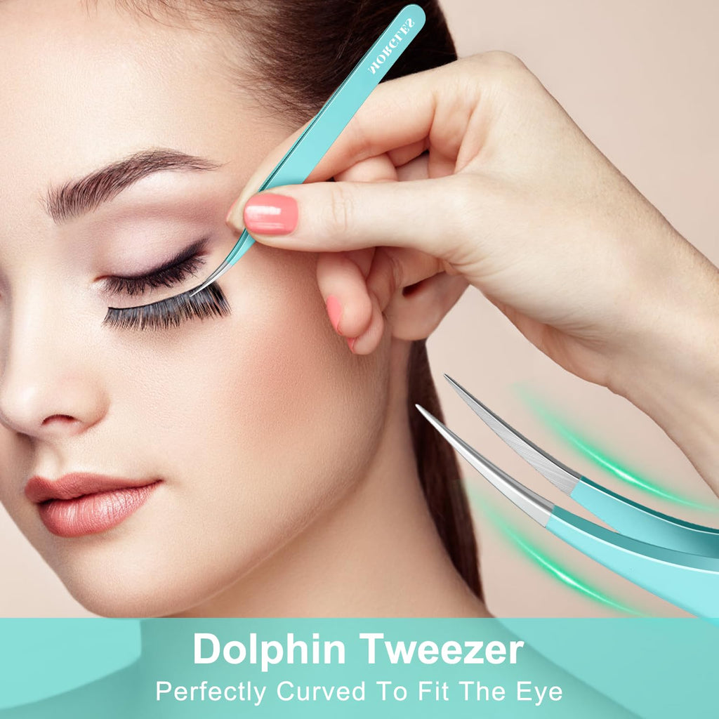 MORGLES High Precision Lash Tweezers Set, 5 in 1 Eyelash Extension Tweezers