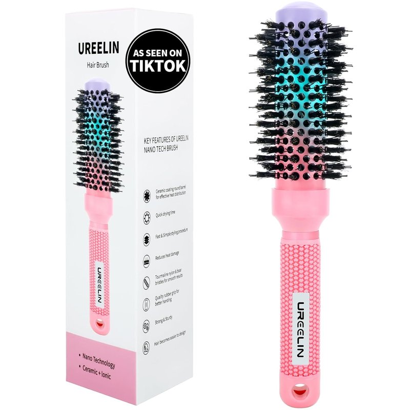 UREELIN Round Brush - 1.3 Inch Nano Thermal Ceramic & Ionic Hair Brush with Boar Bristles for Salon-Quality Blowouts, Volume, and Shine