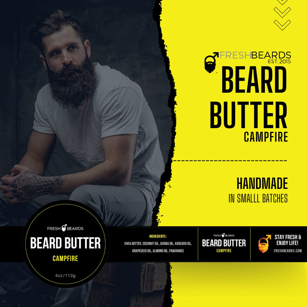 Fresh Beards Campfire Beard Butter - Wood, Sweet Smoke, Fire Fragrance Scent; Anti-Itch Moisturizer & Softener for Healthy Beard Growth